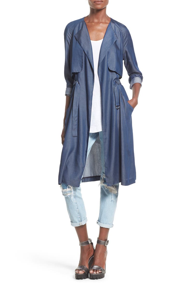 ASTR 'Amy' Trench Coat, Main, color, INDIGO BLUE