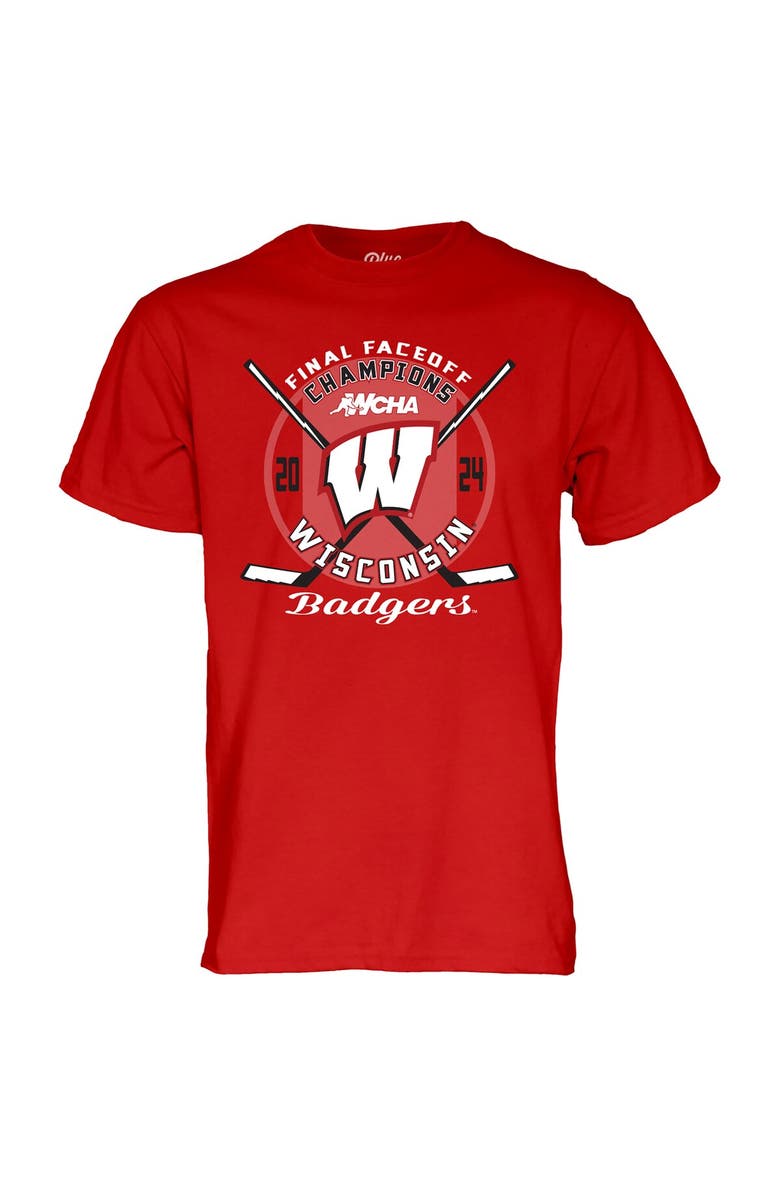 BLUE 84 Unisex Blue 84  Red Wisconsin Badgers 2024 WCHA Women's Hockey Conference Tournament Champions T-Shirt, Alternate, color, 