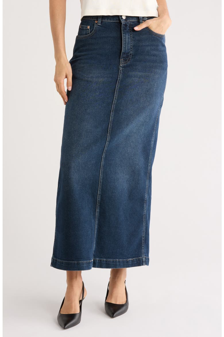 Lexie High Waist Denim Maxi Skirt, Main, color, CROMER