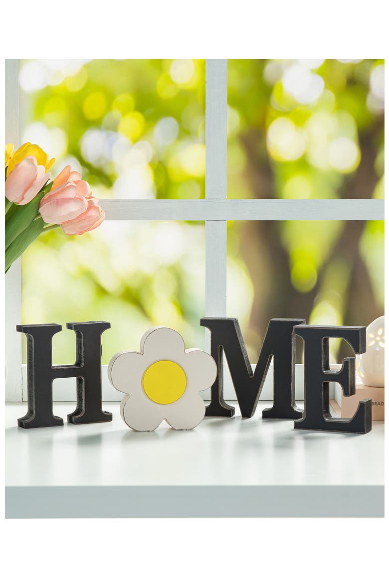 13-Pieces Wooden Interchangeable HOME Tabletop Sign with Seasonal Icons, Alternate, color, Black