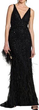 Mac Duggal Embellished Feather Detail Hem Gown