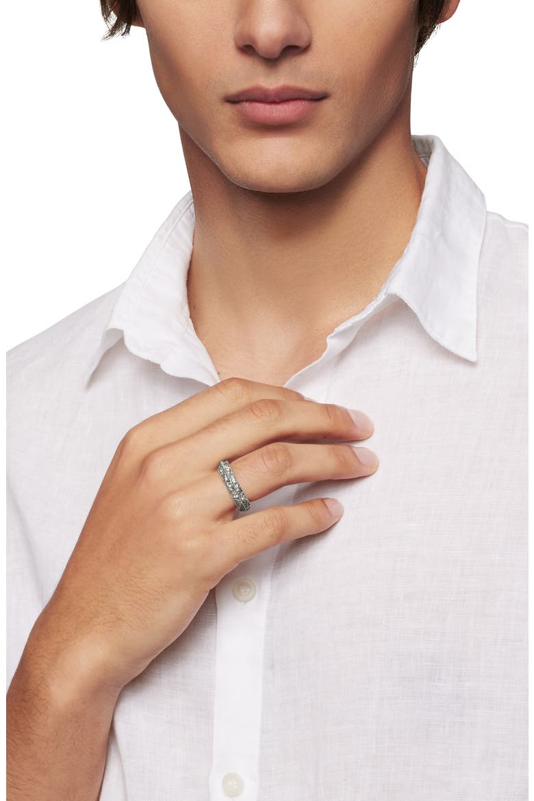 Torqued Faceted Band Ring in Sterling Silver with Pavé Diamonds, Alternate, color, STERLING SILVER