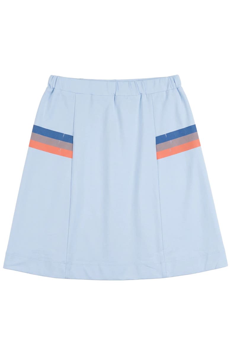 Puddles Multi Color Stripe Elastic Waist Side Panel Midi Skirt, Main, color, Blue