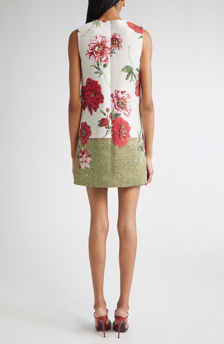 Oscar de la Renta Peony Jacquard Shift Dress, Alternate, color, Ecru Multi
