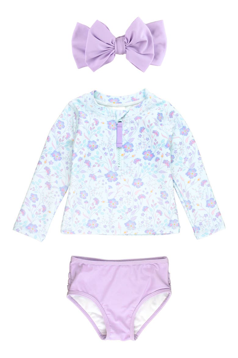 Fairytale Garden Long Sleeve Two-Piece Swimsuit & Headband Set, Main, color, PERIWINKLE