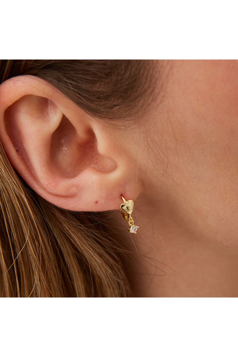 Heart Huggie Hoop Drop Earrings, Alternate, color, Gold
