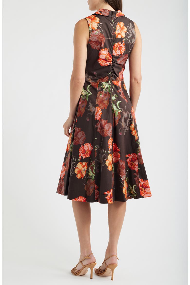 Shirred Bodice Sleeveless Stretch Cotton Midi Dress, Alternate, color, ESPRESSO FLORAL