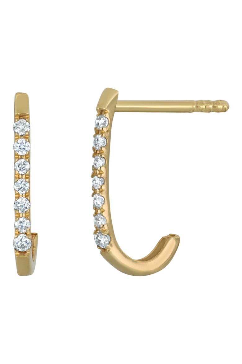 Diamond J-Hoop Earrings, Main, color, 18K YELLOW GOLD