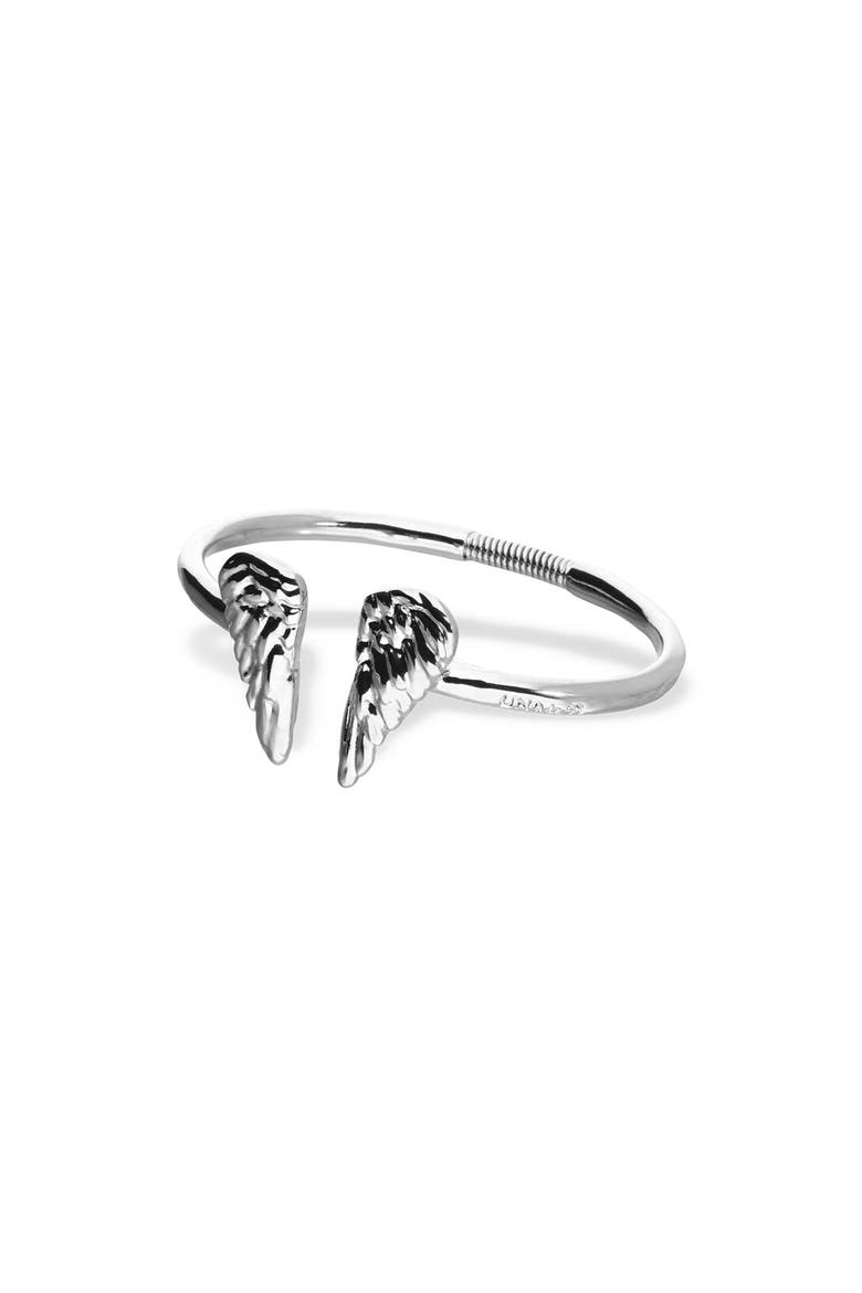 Sterling Silver-Plated Rigid Bracelet with Wing Detail at the Ends, Alternate, color, Silver
