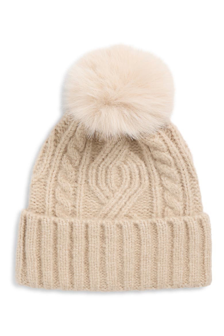 Cable Stitch Pom Beanie, Main, color, GREY CHATEAU