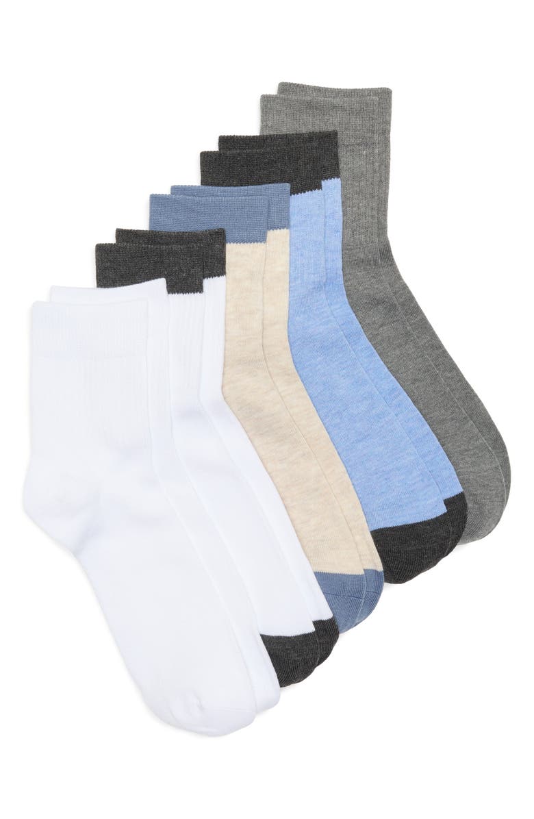 NORDSTROM RACK Assorted 5-Pack Quarter Crew Socks, Main, color, White Blue Multi
