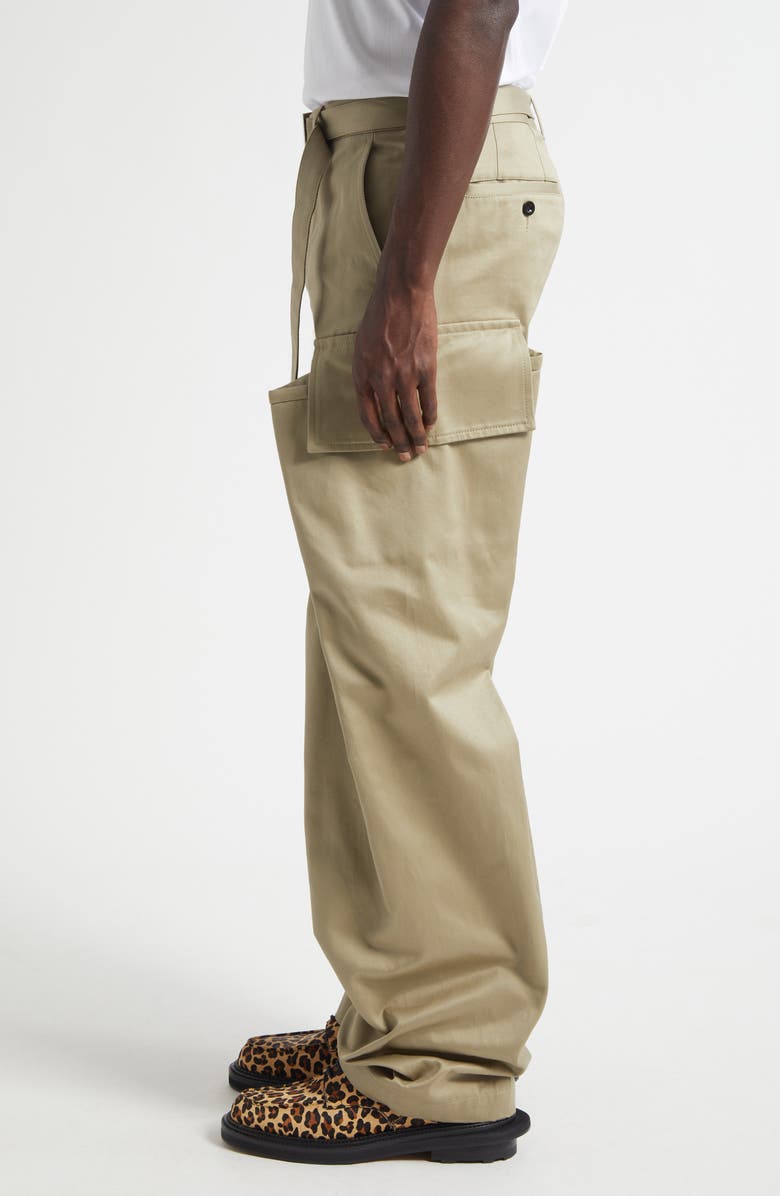 Sacai Belted Cotton Twill Cargo Chinos, Alternate, color, Beige