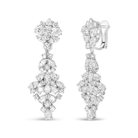 18K White Gold 9 1/2 Cttw Diamond Cluster Drop Dangle Earrings