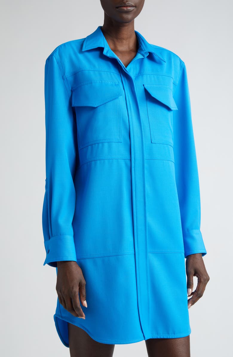 McQueen Long Sleeve Wool Cargo Shirtdress, Alternate, color, 