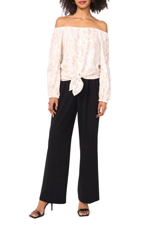 Shop Vince Camuto Print Off The Shoulder Long Sleeve Top In Oyster Grey