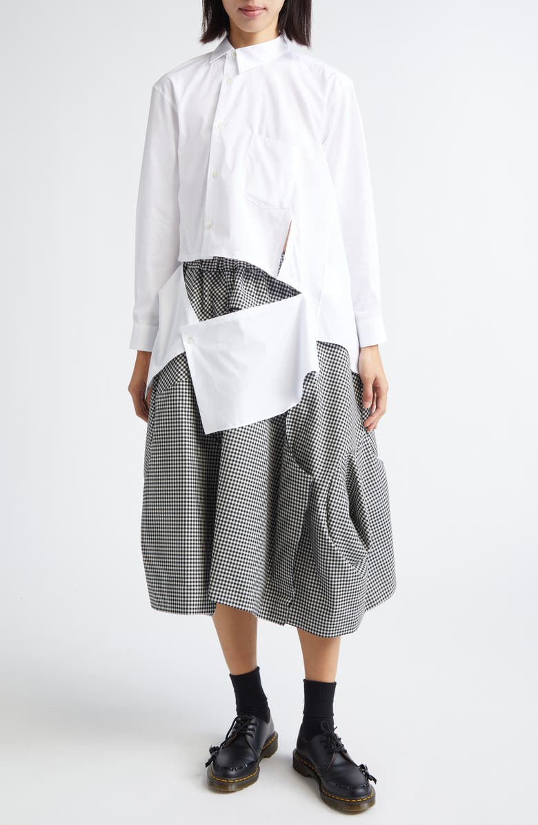 Comme des Garçons Asymmetric Cutout Cotton Broadcloth Button-Up Shirt, Alternate, color, White