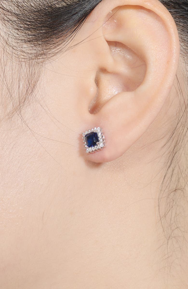 Genevive Blue Cubic Zirconia Stud Earrings, Alternate, color,