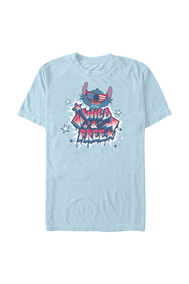 Men's Lilo & Stitch Troublemaker Wild and Free  Graphic T-Shirt, Main, color, Light Blue