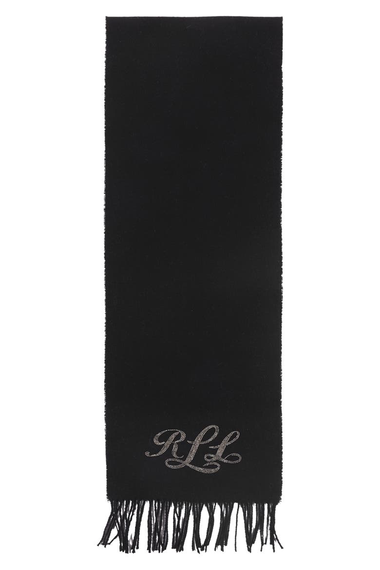 Beaded Logo Wool Scarf, Alternate, color, BLACK/ GUNMETAL