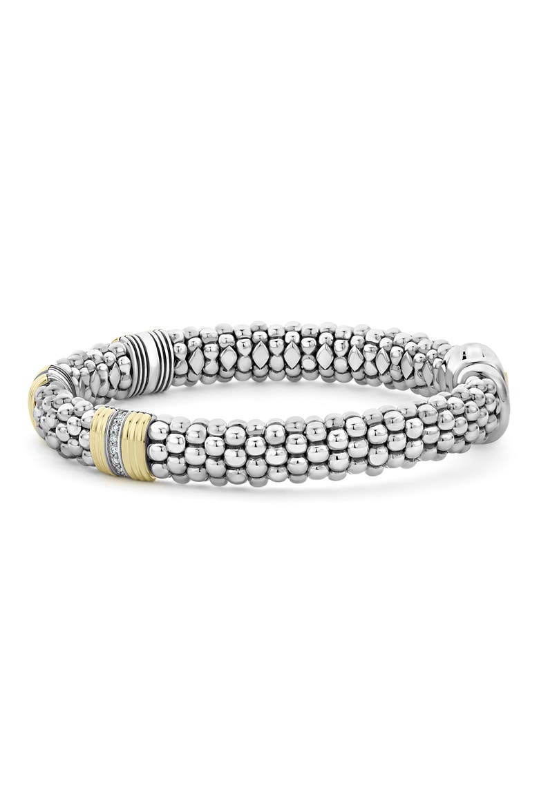 Fluted & Diamond Station Bracelet, Alternate, color, SILVER/ GOLD/ DIAMOND