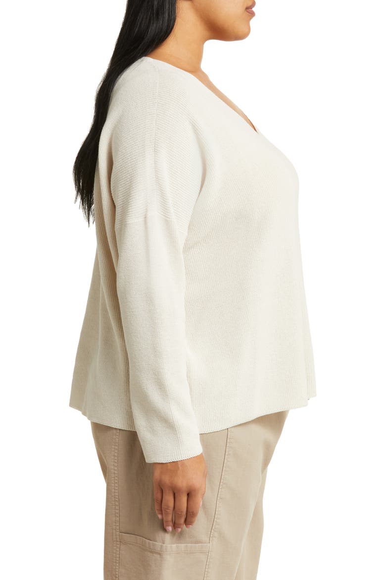 Organic Cotton V-Neck Sweater, Alternate, color, BONE