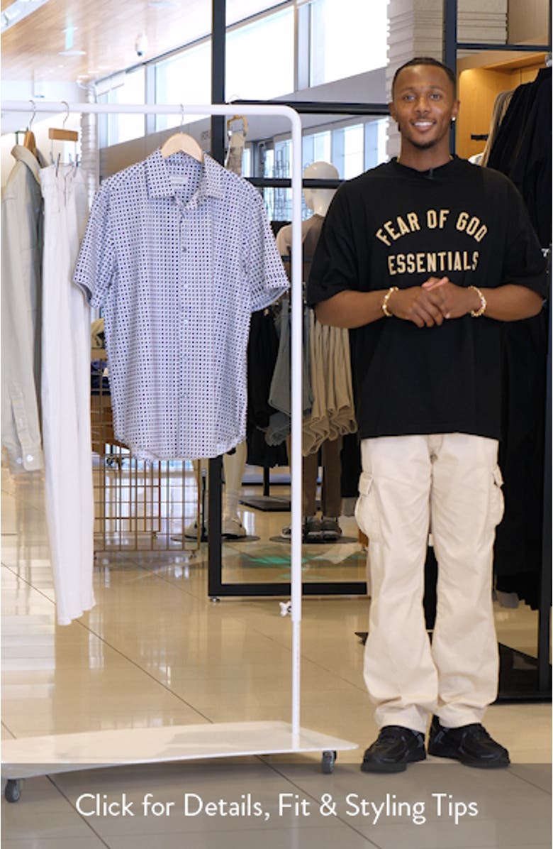 Miles OoohCotton<sup>®</sup> Geometric Print Short Sleeve Button-Up Shirt, sales video thumbnail