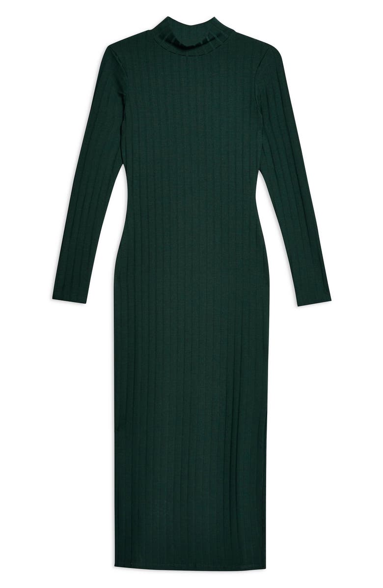 Topshop High Neck Ribbed Midi Dress, Alternate, color,