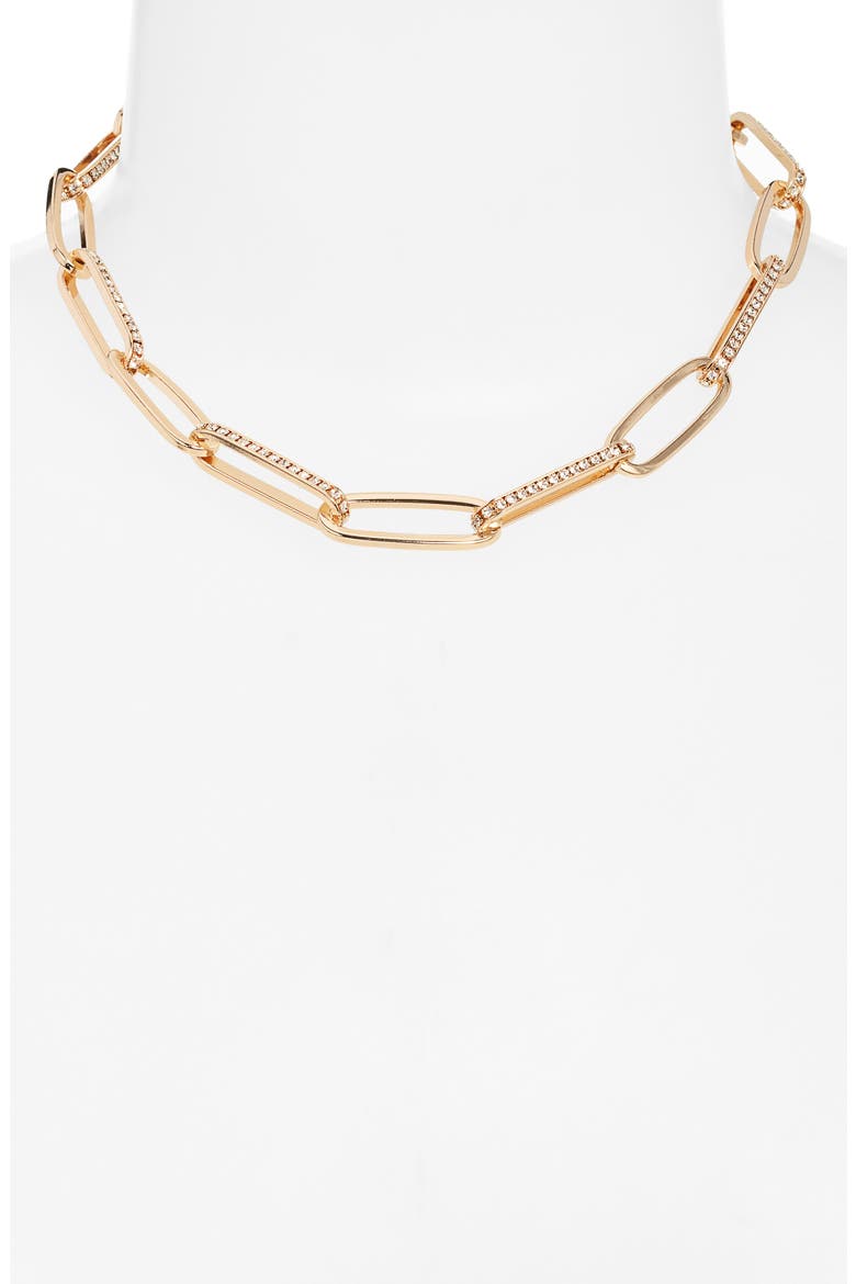 Rhinestone Paper Clip Chain Necklace, Alternate, color, CLEAR- GOLD
