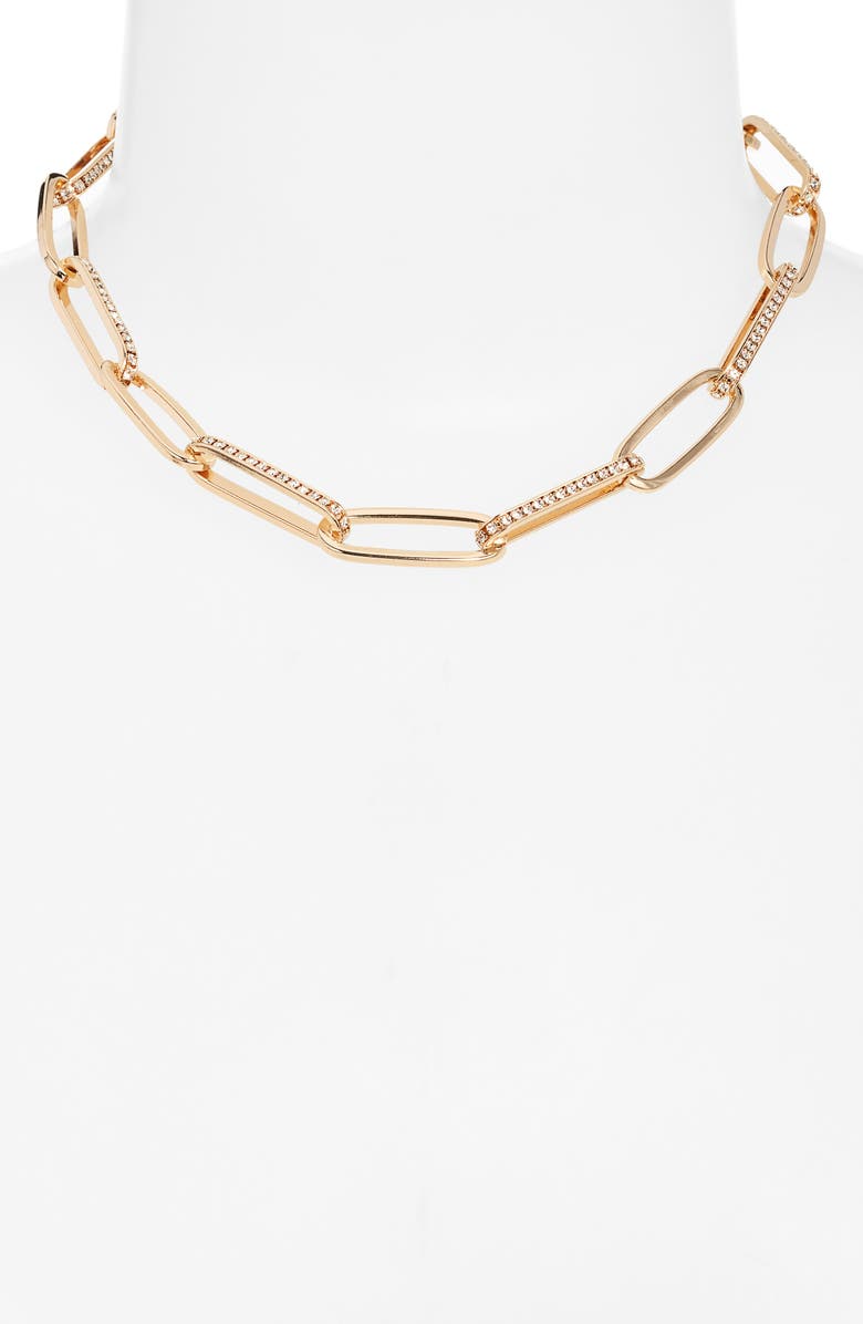 Nordstrom Rhinestone Paper Clip Chain Necklace, Alternate, color, Clear- Gold