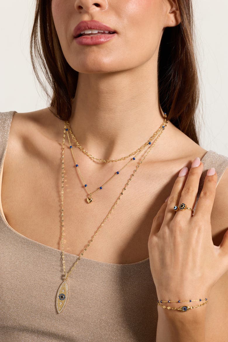 Festival Stranded Evil eye necklace, Alternate, color, Gold
