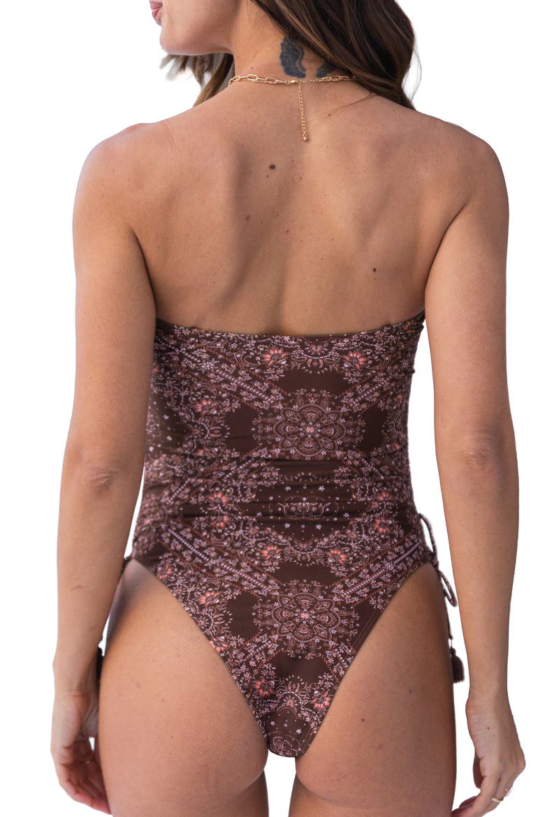 Ruched One-Piece Swimsuit, Alternate, color, BROWN