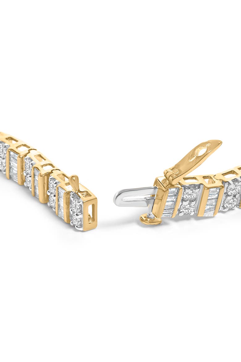 10K Yellow Gold 4.0 Cttw Baguette & Round Cut Diamond Bezel Tennis Bracelet, Alternate, color, Yellow