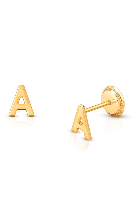 14K Gold Initial Studs Screw Back Earrings