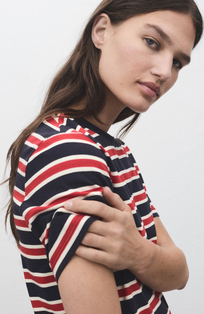 MANGO Stripe Cotton T-Shirt, Alternate, color, Navy