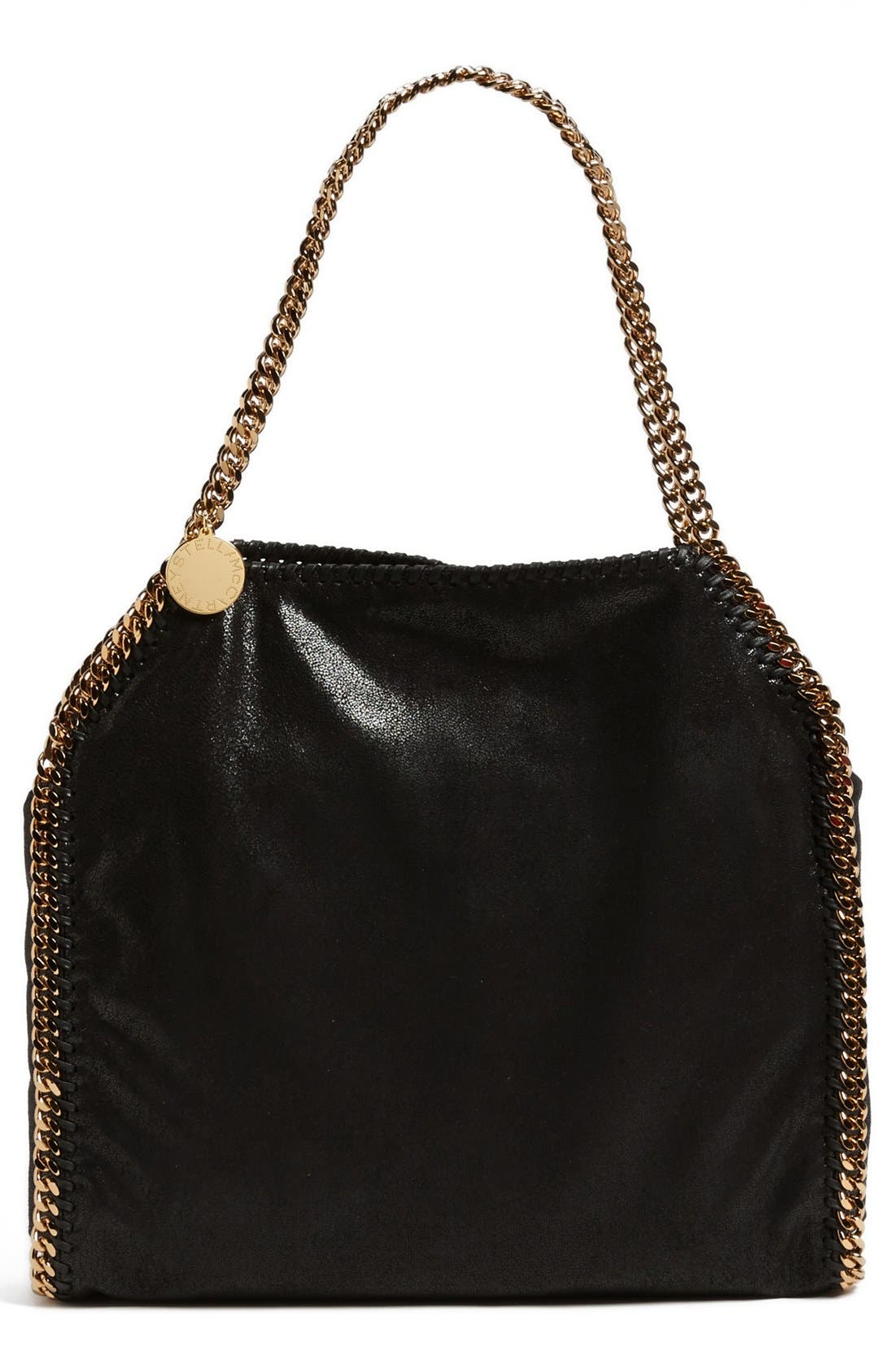 'Small Falabella - Shaggy Deer' Faux Leather Tote, Main, color, BLACK