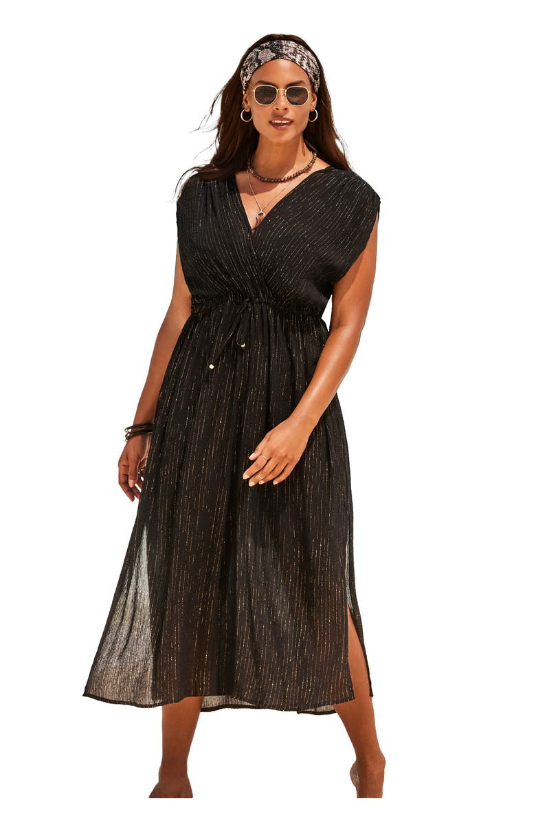 Swimsuits for All Surplice Maxi Cover Up Dress, Main, color, Black Gold