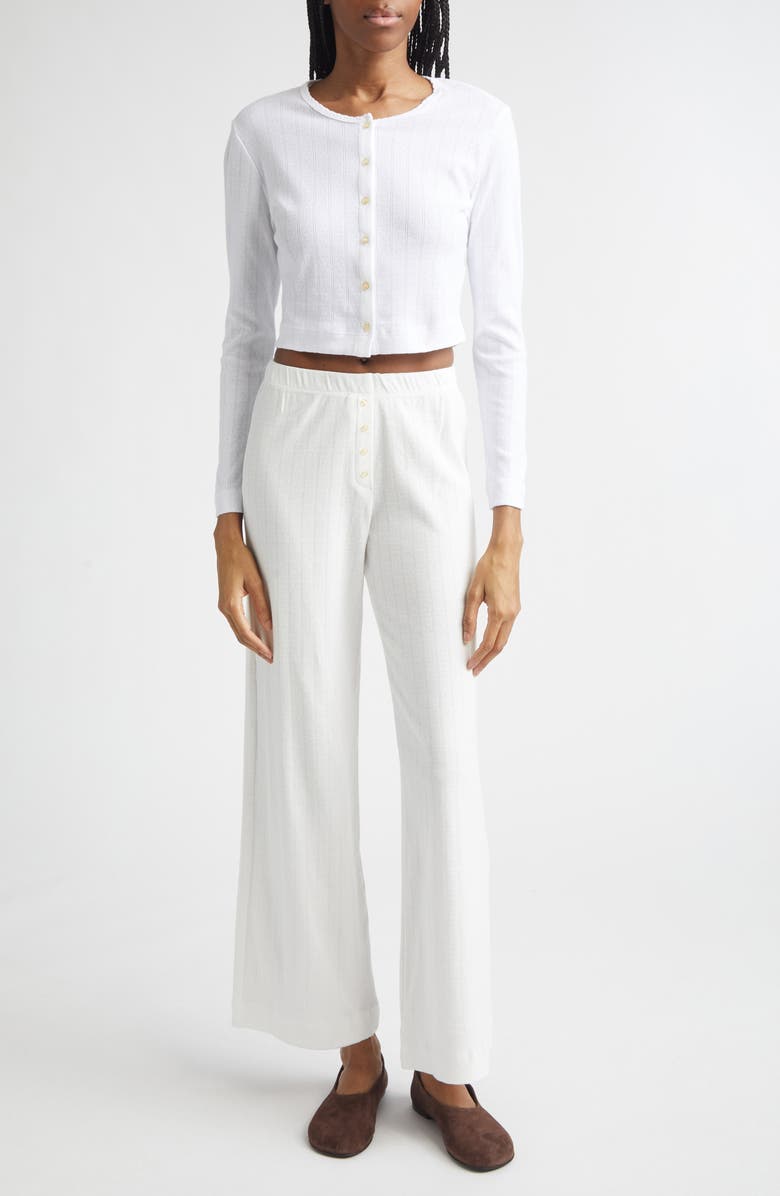 LESET Cotton Pointelle Crop Cardigan, Alternate, color, White