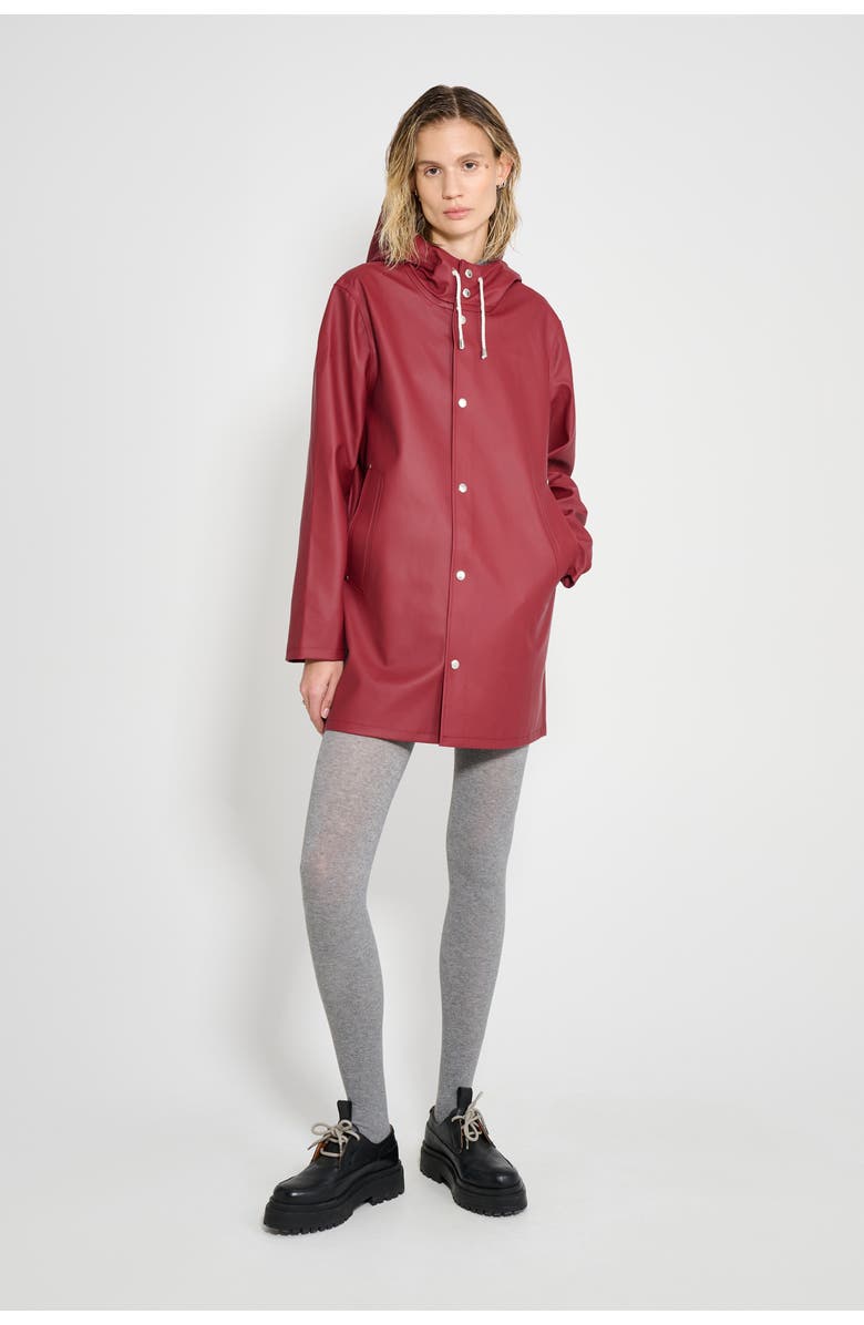 Stutterheim Stockholm Long Sleeve Hooded Raincoat, Main, color, Burgundy
