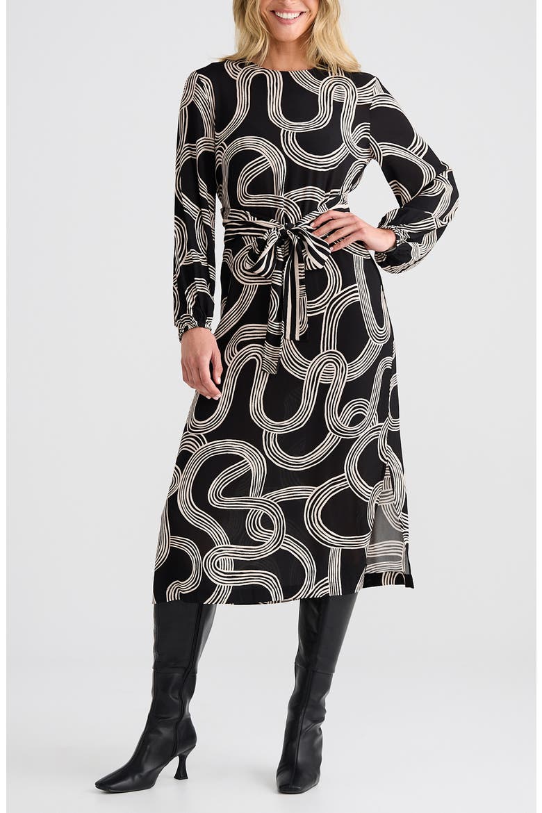 Turning Point Print Dress, Alternate, color, INK LINES PRINT