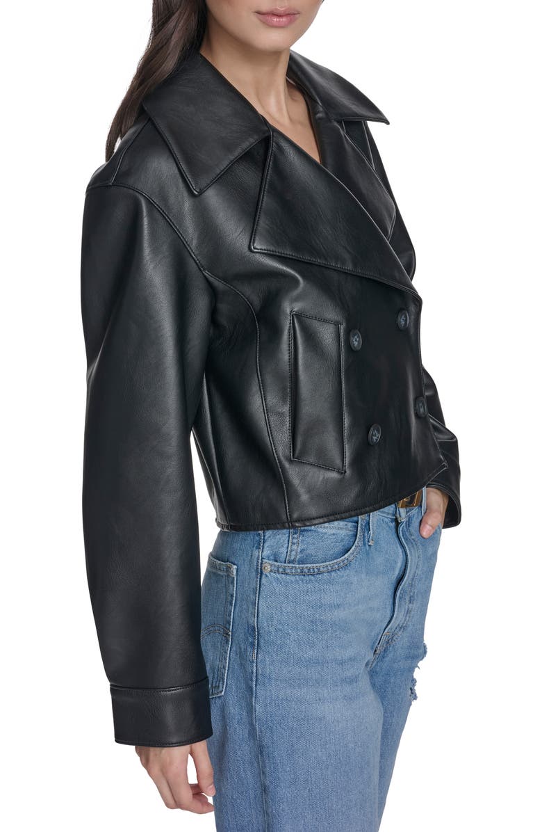 Levi's Double Breasted Faux Leather Crop Trench Coat, Alternate, color, Black