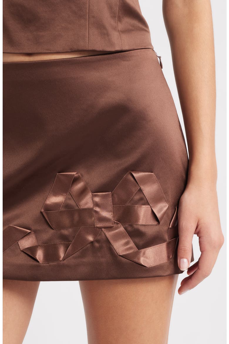 Nadina Bow Satin Miniskirt, Alternate, color, CHOCOLATE BROWN