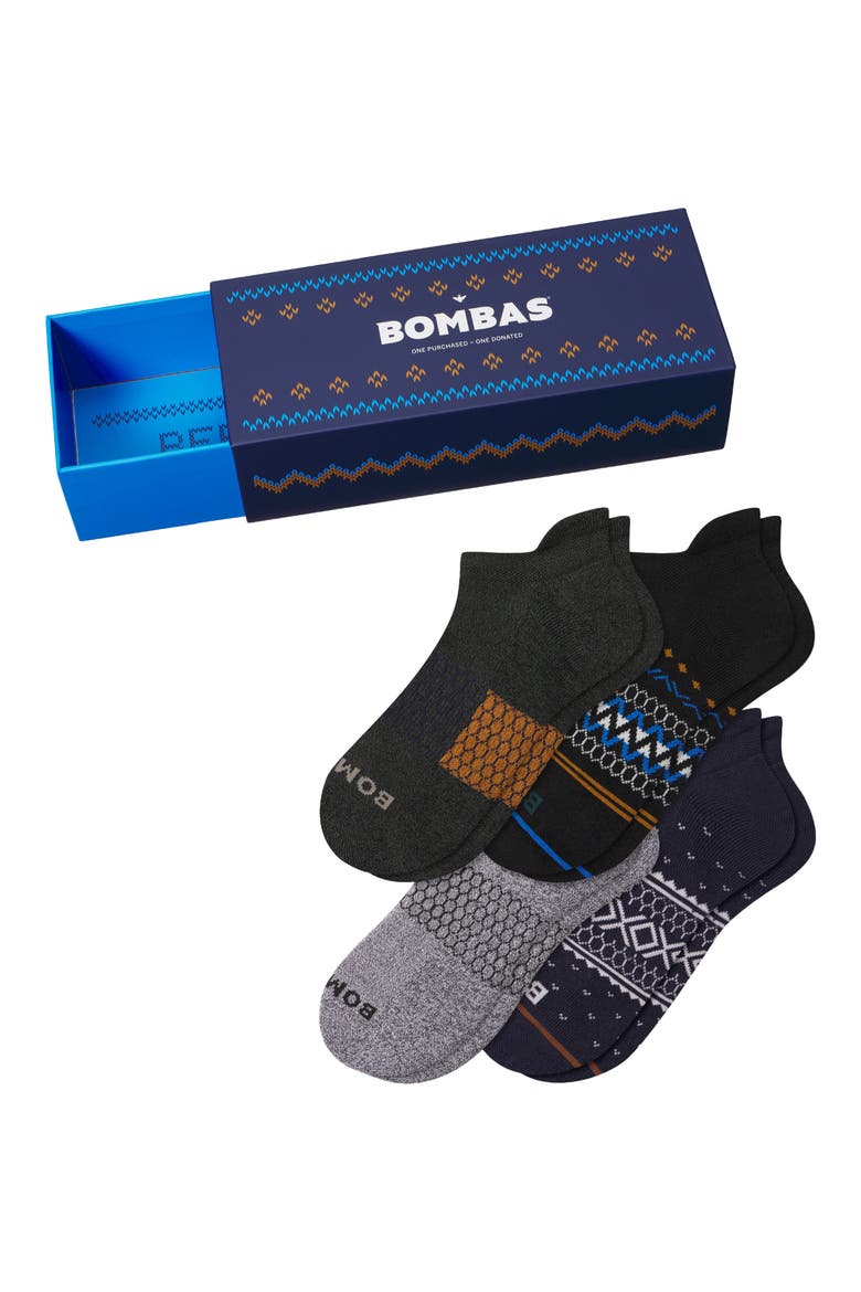 Assorted 4-Pack Fair Isle & Heathered Ankle Socks Gift Box, Main, color, DARK BALSAM MIX