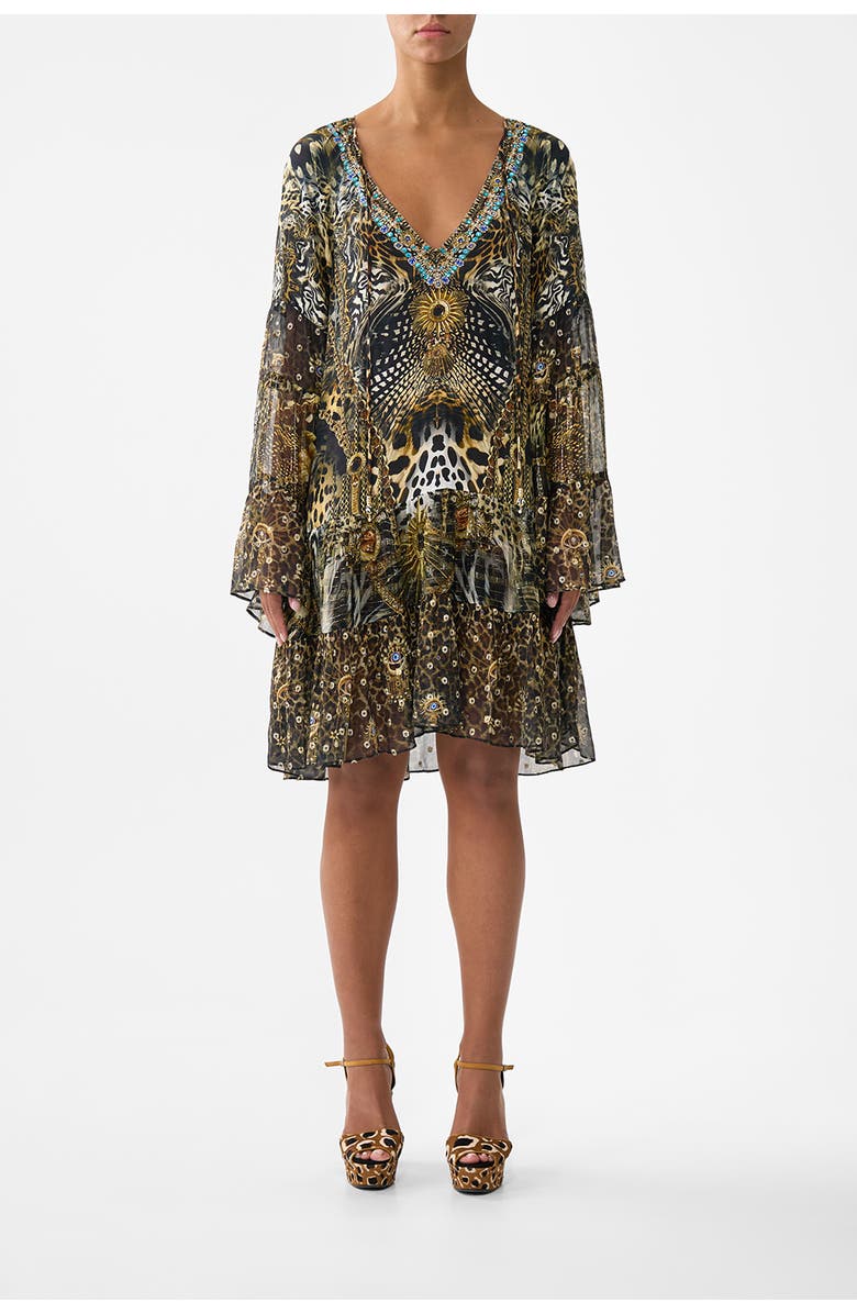 Camilla A-Line Gathered Panel Dress, Main, color, Feline Folklore