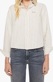 MOTHER The Cropped Bestie Striped Shirt