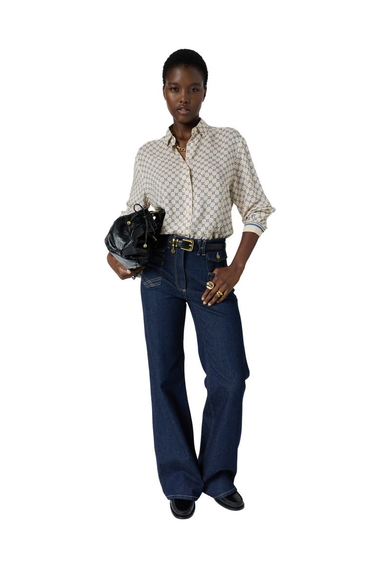 Clariane Monogram Print Shirt, Alternate, color, Jeans
