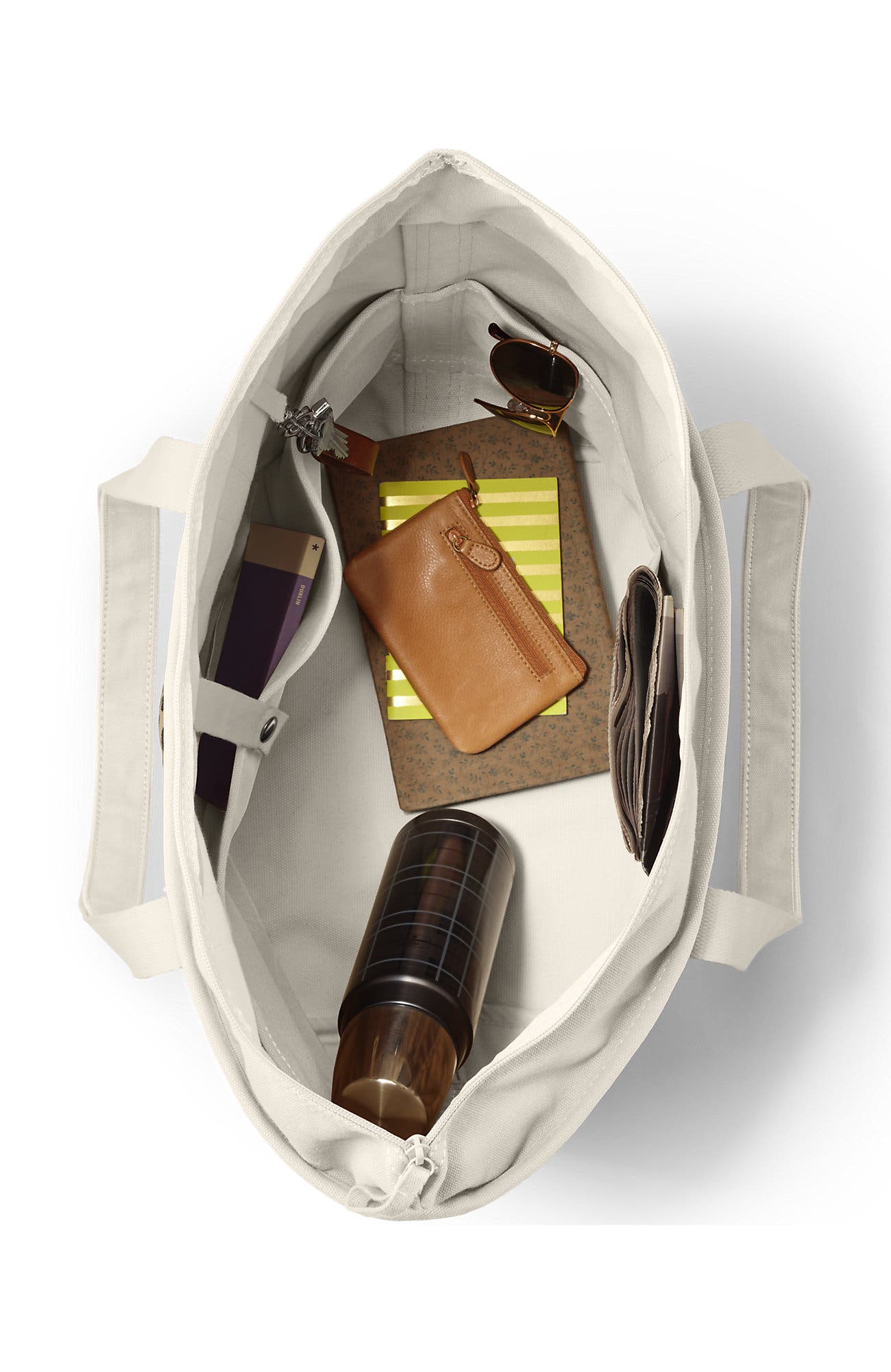 Lands' End Zip Top Long Handle Canvas Tote Bag, Alternate, color, 