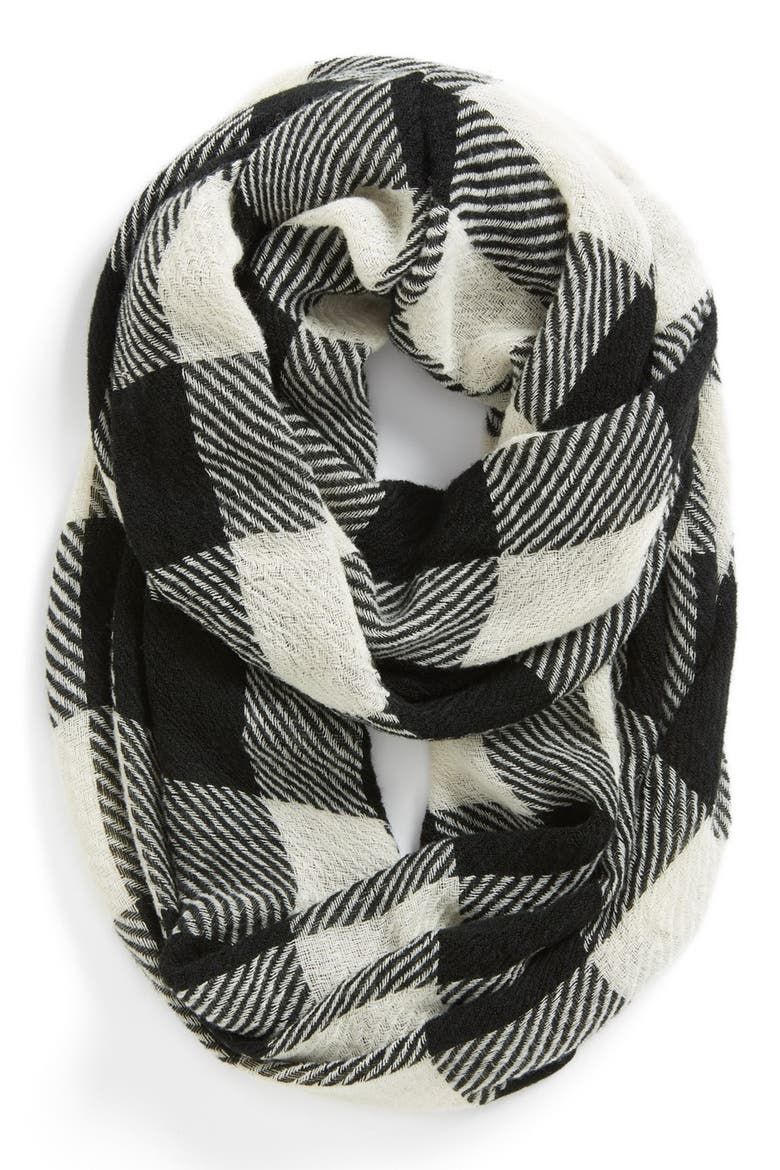 Plaid Infinity Scarf, Main, color, BLACK