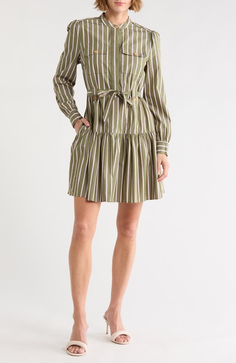 Derek Lam 10 Crosby Kayla Utility Mini Shirtdress, Main, color, Fatigue Multi Stripe
