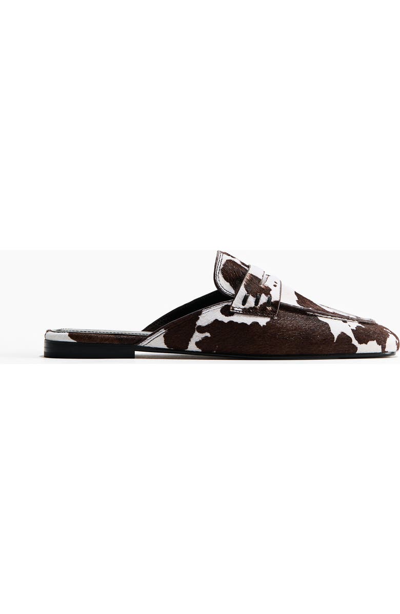H&M Leather Loafer Mules, Alternate, color, Dark Brown/Cowhide Print