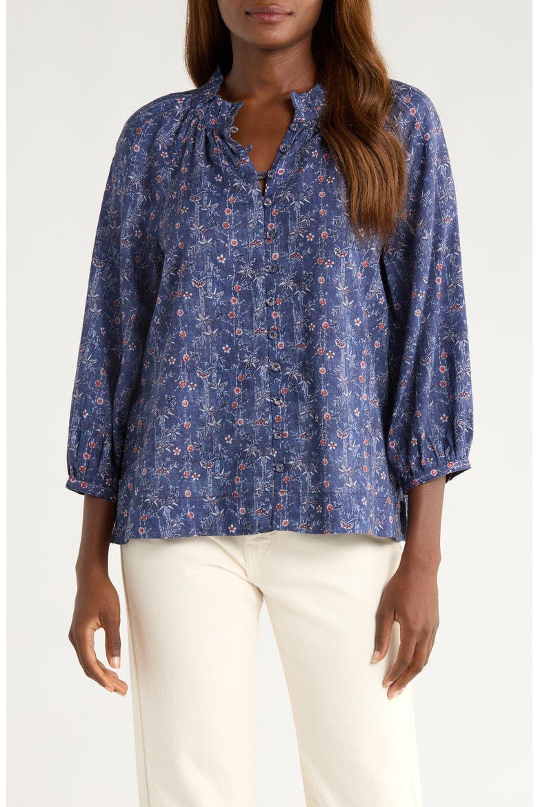 Blue Sea Flora Cotton Top, Main, color, COASTLINE
